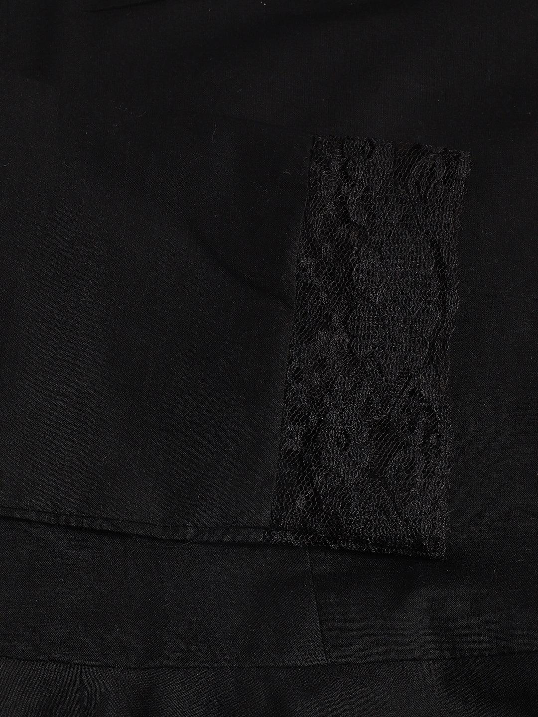 Black Solid Anarkali Kurta featuring a lace panel detail for stylish everyday wear