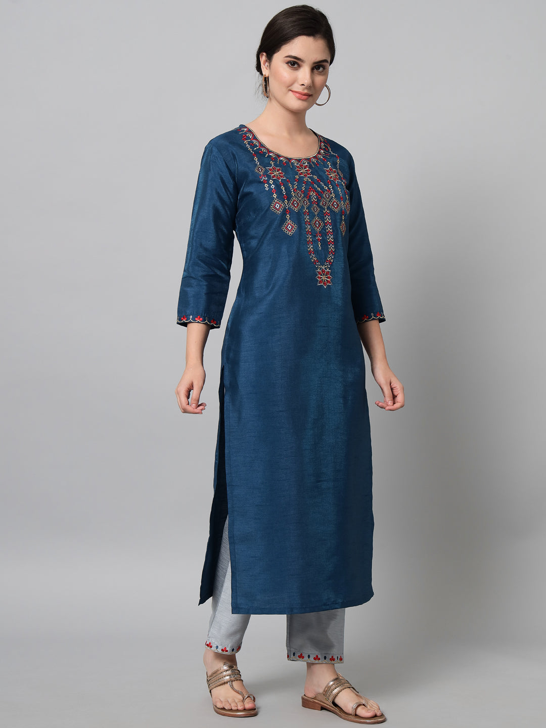 Silk Thread And Zari Embroidered Kurta Trouser With Dupatta