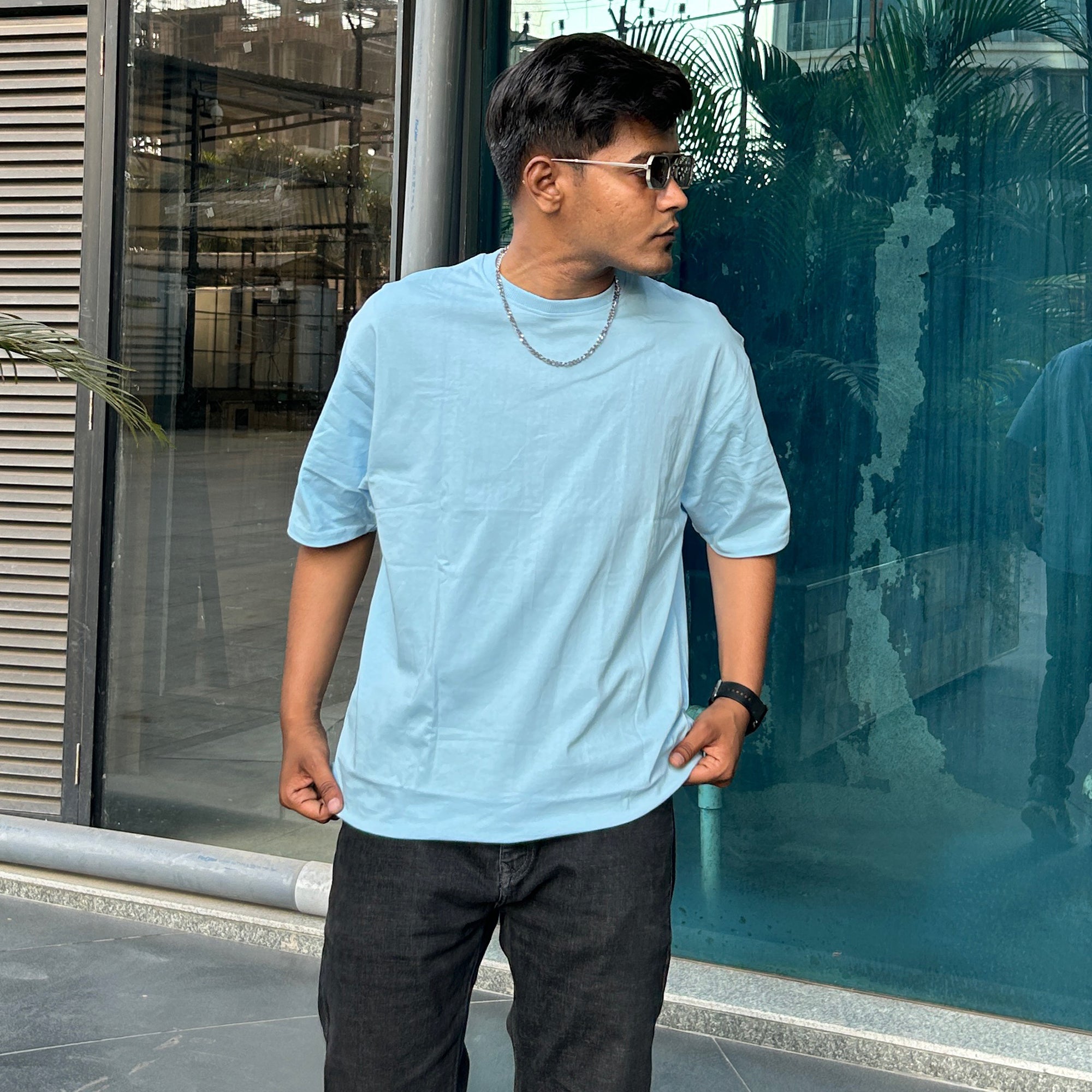 Solid : Baby Blue Oversized T-Shirt