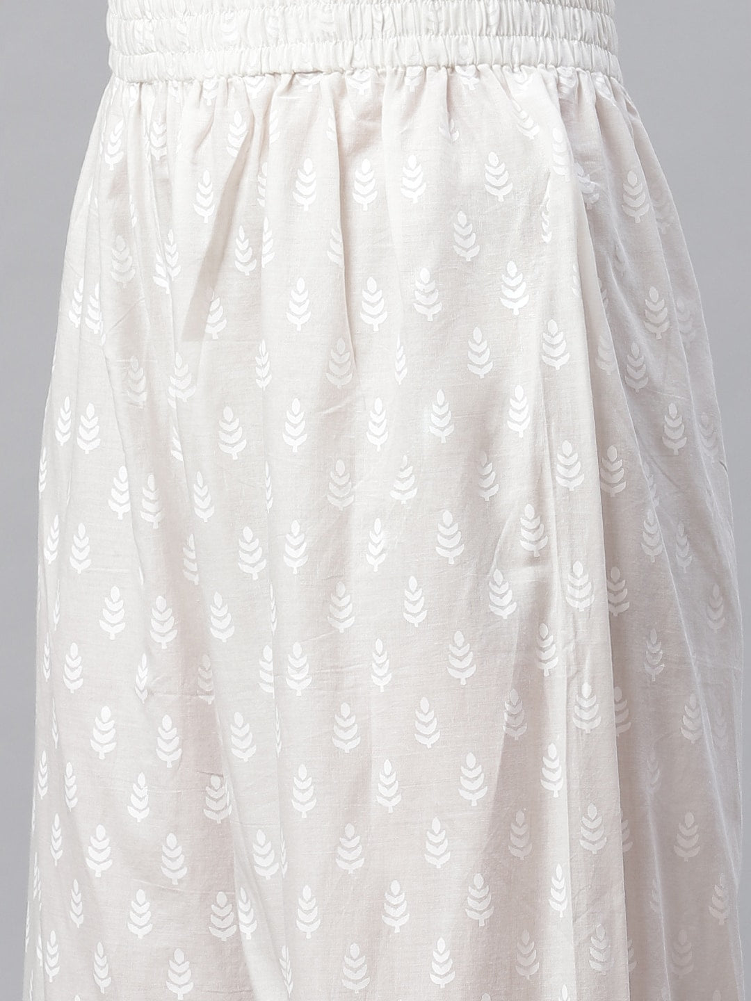 White floral embroidered skirt with elastic waistband for White Khari Print Cotton Kurti