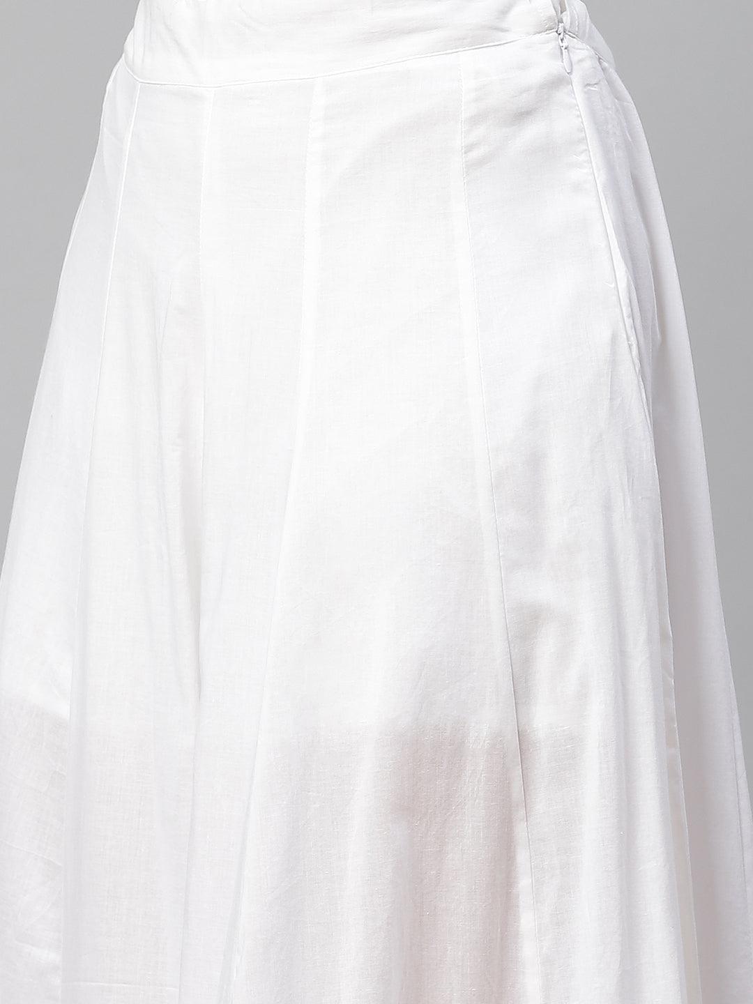 White, flowing maxi skirt with side slit from Peach Cotton Kurta With Palazzo Set