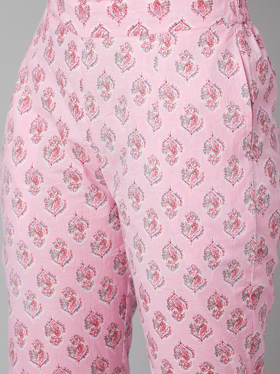 Pink floral printed pajama pants from the printed cotton kurta pant set collection