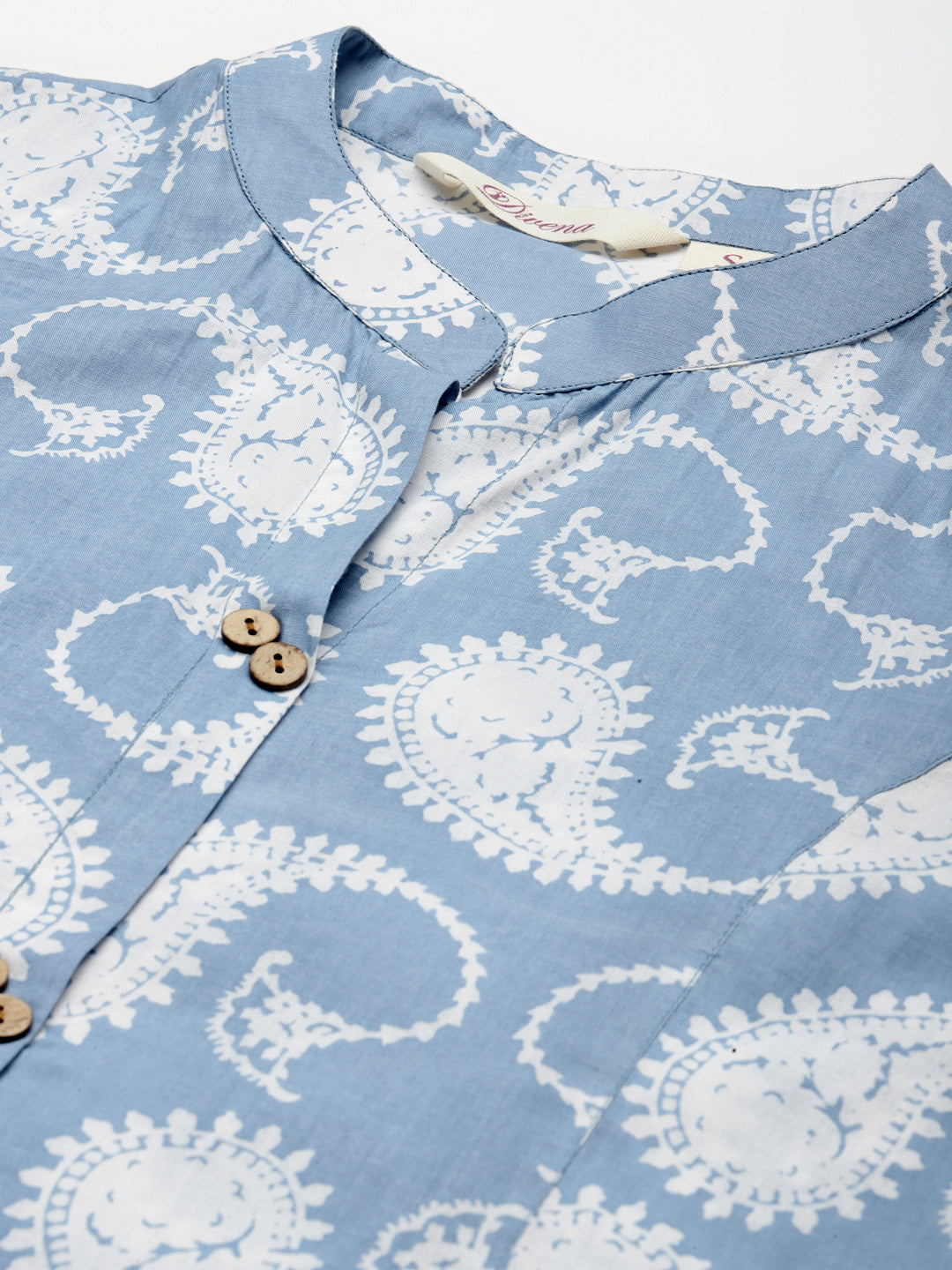 Light blue shirt with white paisley, part of Women Blue Ethnic Motifs Printed Kurta set