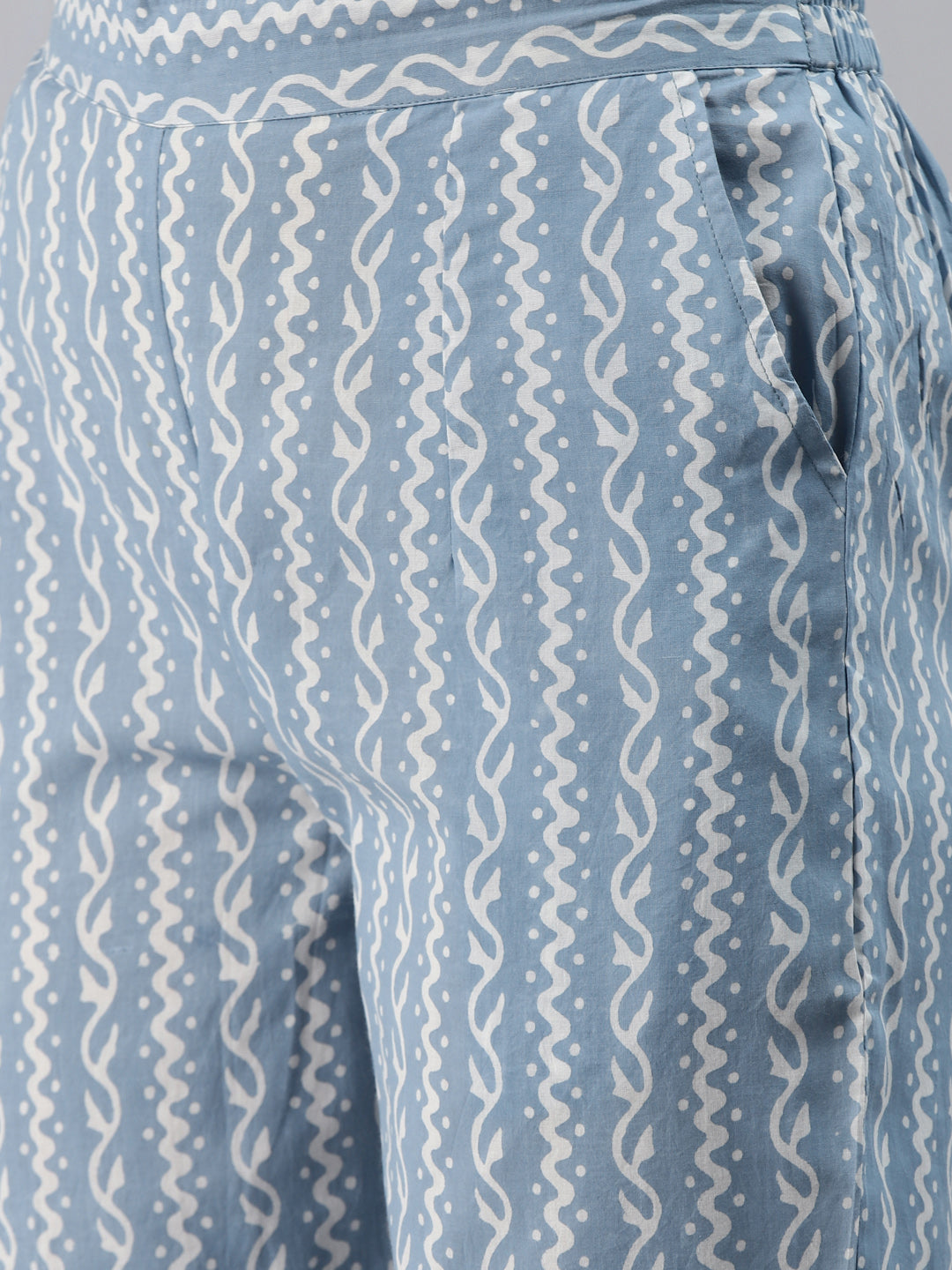 Light blue striped palazzo with white wavy pattern for women blue ethnic wear