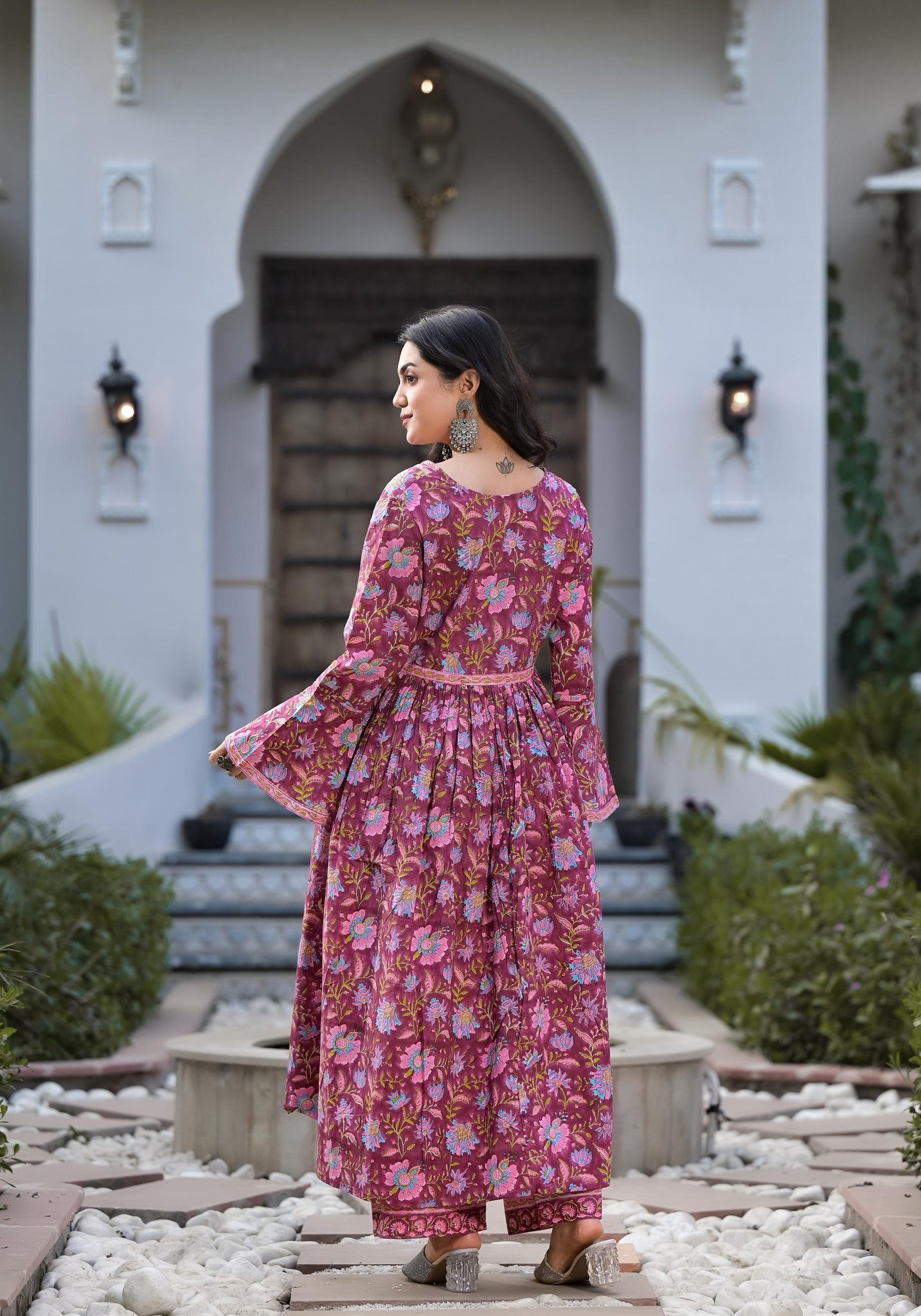 Floral maxi dress in pink and red from the Magenta Hand Block Cotton Kurta Set